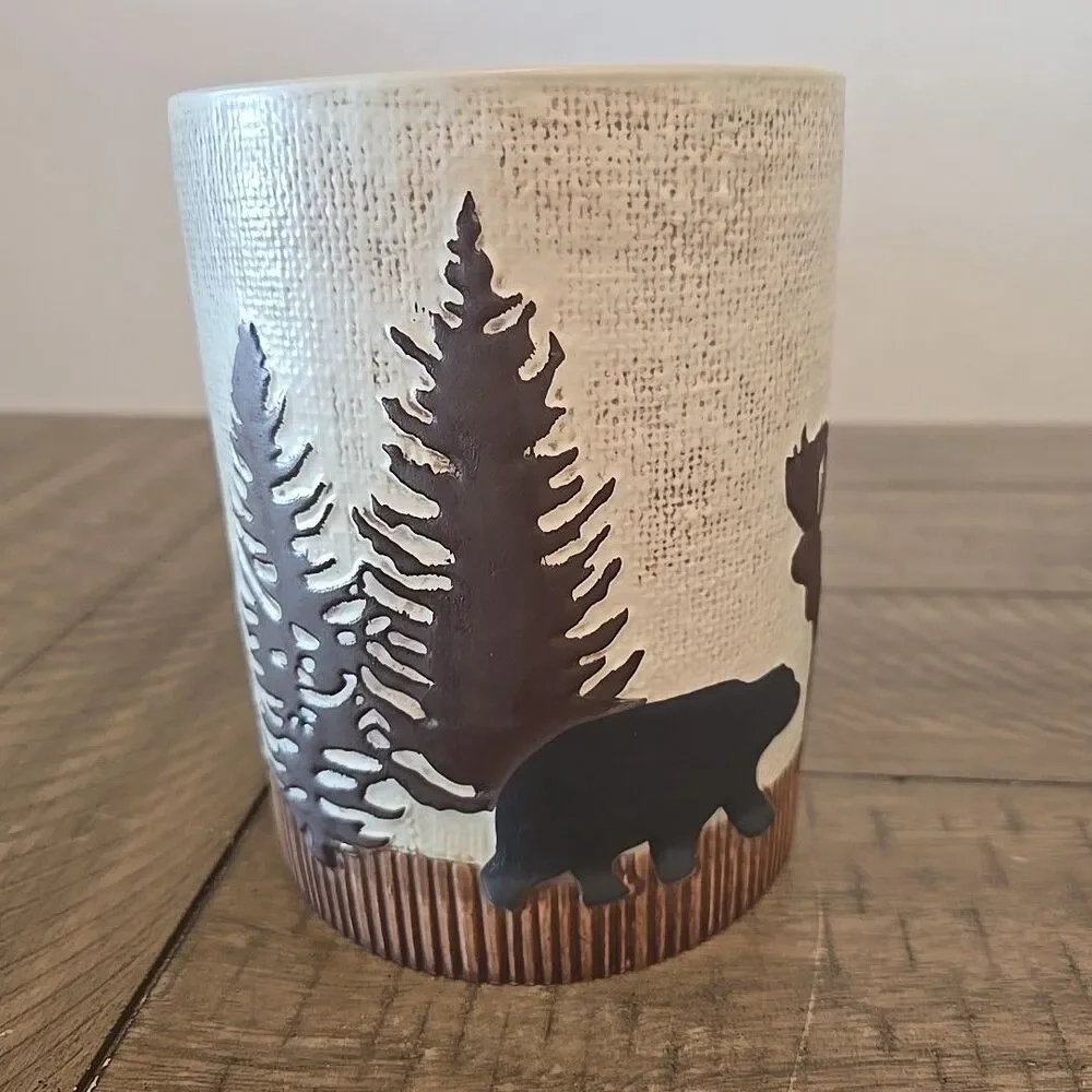 Wilderness Trail Park Designs Utensil Crock Ceramic Stoneware Bear Moose Trees